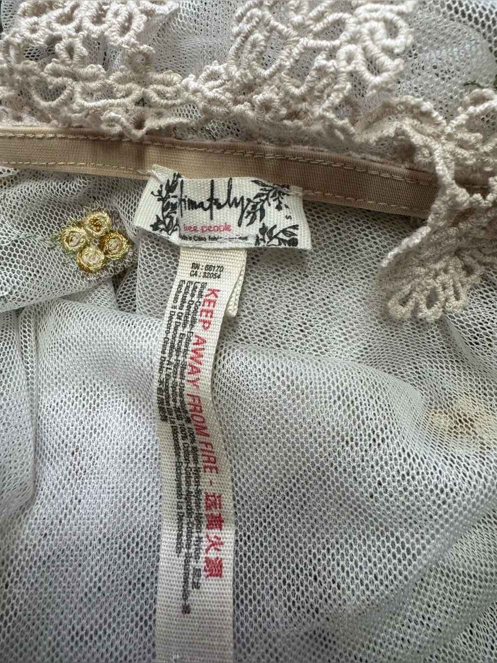 Free People Mischa Embroidered Lace Mesh Bodysuit Ivory Floral Boho Size Small